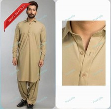 Mens Kurta Ethnic Shirts Top Shirt Solid Mens Wear Cotton Cloth Kurta Brown