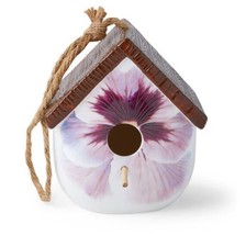 6″ Purple  & White Pansy Flower Ceramic Birdhouse by Place & Time