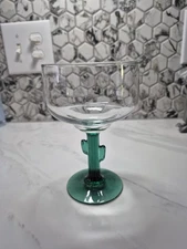 LIBBEY 16OZ. GREEN CACTUS STEM CLEAR TOP MARGARITA  GLASS
