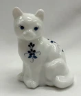 Vintage Fenton Milk Glass Cat Hand Painted Artist Signed Marked Blue Floral