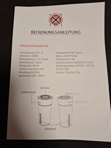 Humidifier Vernebler XC19 XS 300ml Für Saubere luft Weiß Neu Inkl.Rechnung - Bild 2 von 2