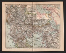 Map map 1909: European Turkey. Turkish Empire Black Sea