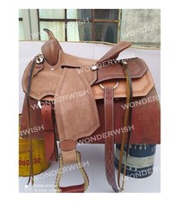 Rough Out Hand Tooled Barrel Leather Horse Saddle Tack Set Sizes 10" - 18" inch