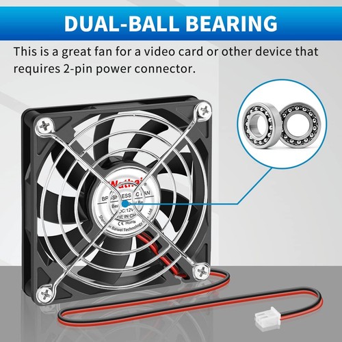 80mm x 15mm 12V DC Coolng Fan 2 Pin Dual Ball High Performance Brushless Cool... - Picture 4 of 7