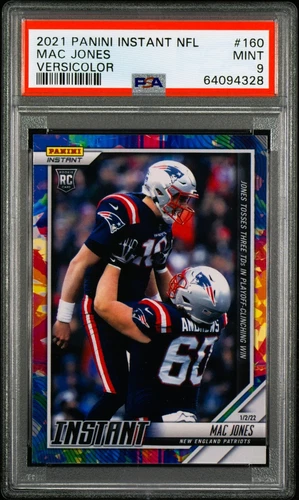 2021 Panini Instant #160 MAC JONES RC 3 TDs in Playoff-Clinch Win /5 PSA 9 POP 1