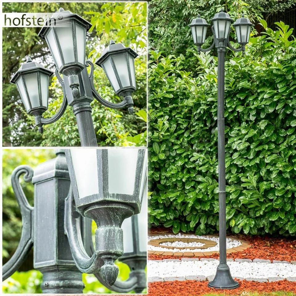 HOFSTEIN Lampade da terra da esterno nero verde candelabro giardino sentieri lampada vetro smerigliato lanterna