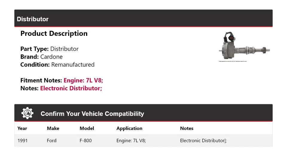 Дистрибьютор Cardone для 1991 Ford F-800 7 л V8 - Изображение 2 из 4