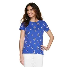 Croft & Barrow Blue Crewneck Short Sleeve Floral Print Top Size XXL NWT 2XL Tee