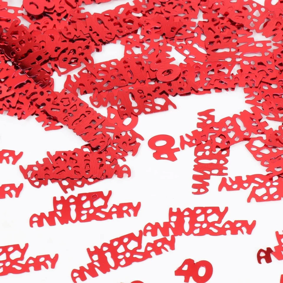 40 Happy Anniversary Confetti Glitter - Red 40Th Anniversary Party Table Decorat - Image 2 of 3