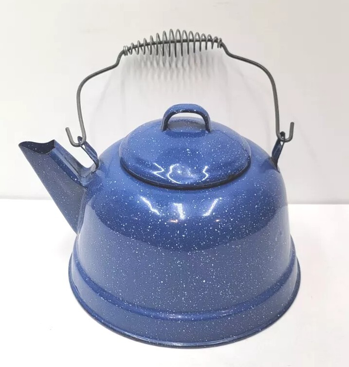 GSI Blue Speckled Enamelware 10 Cup Tea Water Kettle Camping