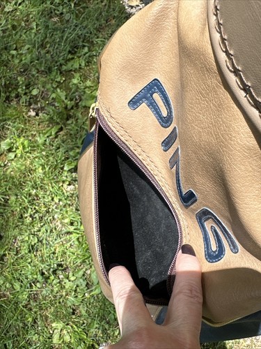 Vintage Ping 4-Way Golf Bag W/ Cover Khaki Cream Blue Leather Vinyl MADE IN USA - Picture 15 of 24