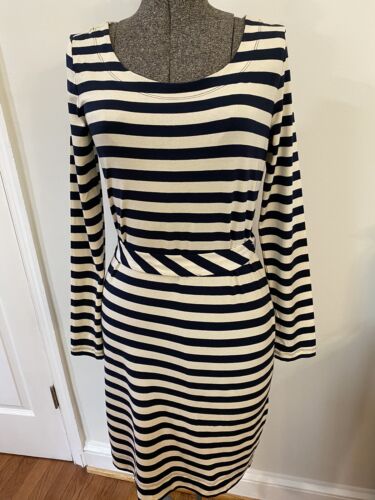 NWT Banana Republuc Blue Ivory Striped Rayon Stretch Dress W Belt Sz S