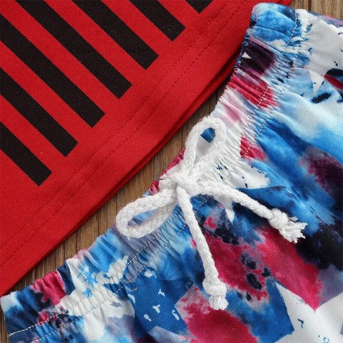 Toddler Kids Boys Independence Day Vest Tops American Flag Flared Shorts Set - Picture 7 of 12