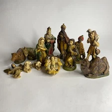 Nativity Set  Holy Family  Set of 13 Christmas Manger Chalkware Japan