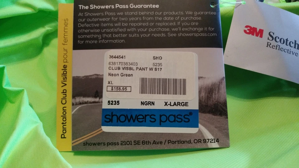 Pantalones visibles Showers Pass Club para mujer verde amarillo reflectantes impermeables talla XL Foto 4 de 4