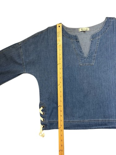 MADEWELL Lace Up Side Denim Top Women’s Size Medium Blue Med Wash Minimalist - Picture 8 of 16