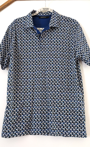 NEW Bugatchi Men's Blue Bird Pattern Size L Mercerized Cotton Polo Shirt