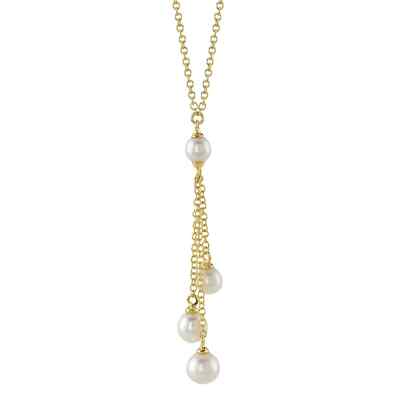 14K Gold Cultured Pearl Necklace White Yellow Rose Solid