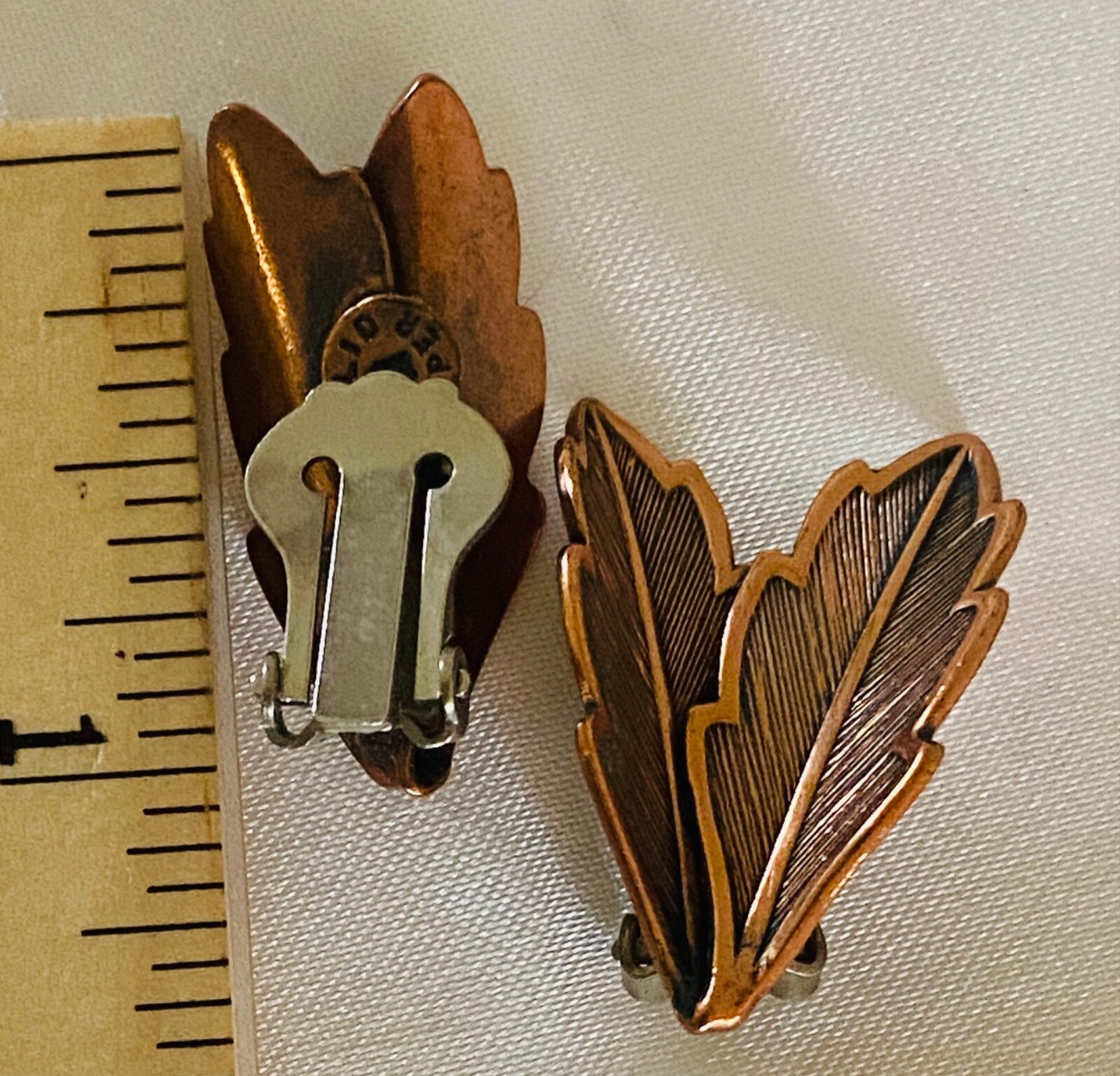 Vintage Retro Solid Copper Leaf Shape Clip On Bac… - image 6