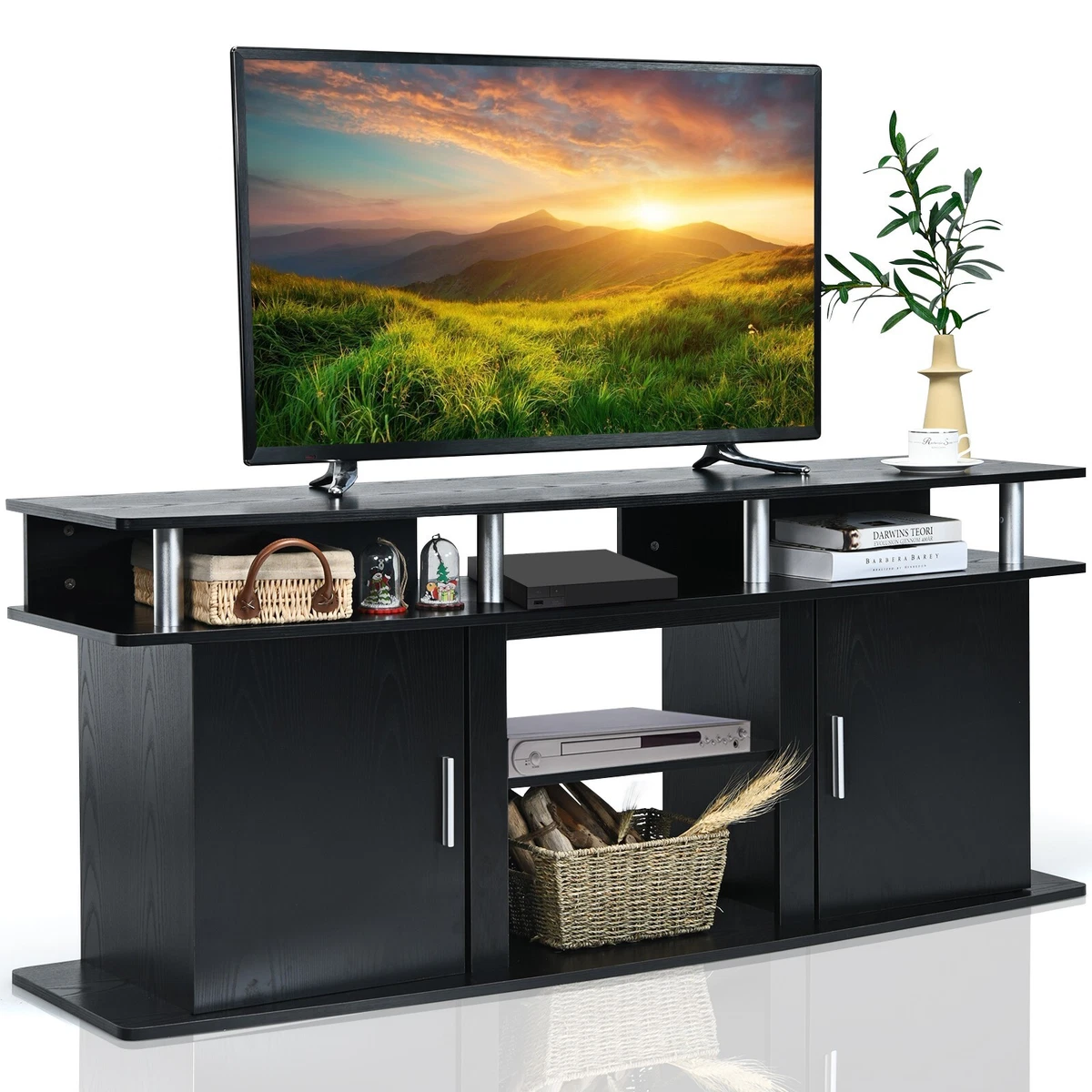 63u0026#034; TV Stand Fireplace TV Stand Entertainment Center Multi Storage  Cupboard Unit | eBay