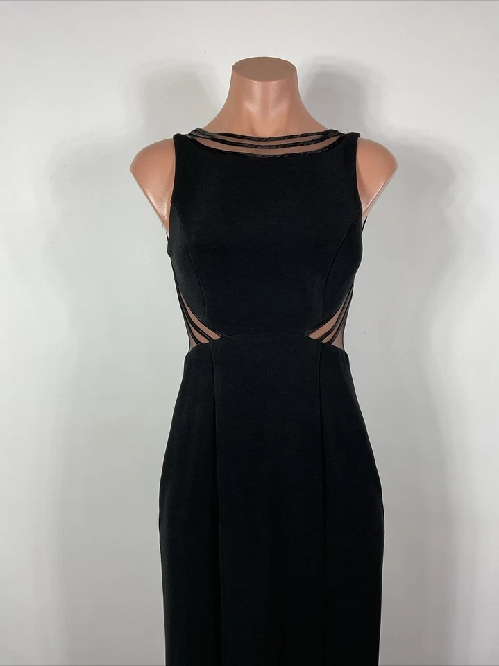 Vestido de graduación vintage años 90 y2k negro ilusión cuello enjaulado espalda sin espalda botones espalda 3/4 Foto 3 de 4