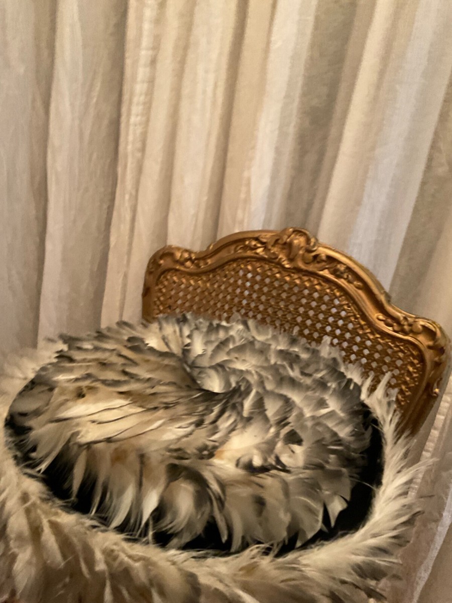 Toni Leslie Vintage gray feather covered hat turned up brim  display picture 3