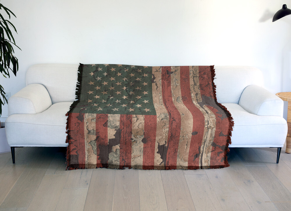American USA Flag Distressed Throw Blanket 50"x60" Soft Warm Stain Resistant