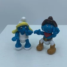 Smurfs 1996 Peyo Irwin Toy Island Poseable Miniature Figures Smurfette & Cowboy