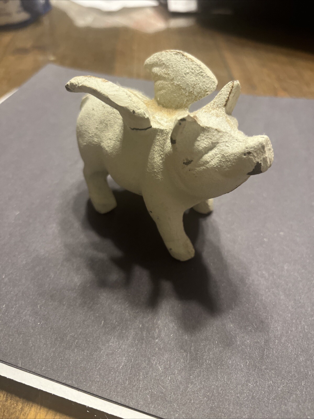 Vintage Cast Iron Flying Pig Statue with Wings - Desk Decor