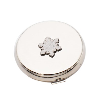 Snowflake Design & Personalised Message on back Silver Finish Handbag Mirror