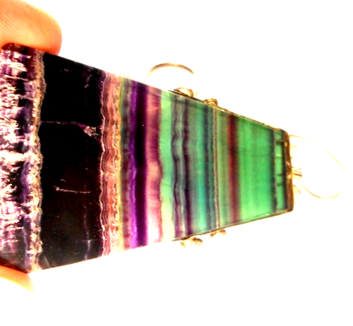 Vtg Artisan HUGE 3" Fluorite Slab Sterling Silver Cable Chain Necklace - Picture 3 of 11