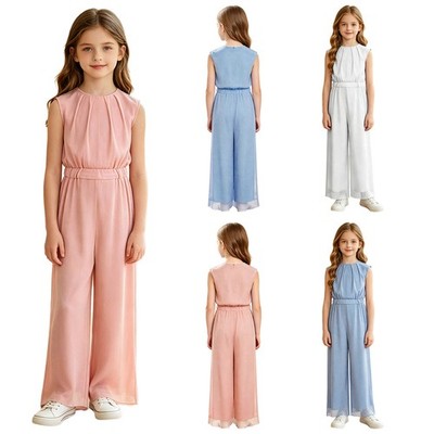 Girls Jumpsuit Wide-leg Overall Summer Romper Disco Back Zipper Casual Vacation