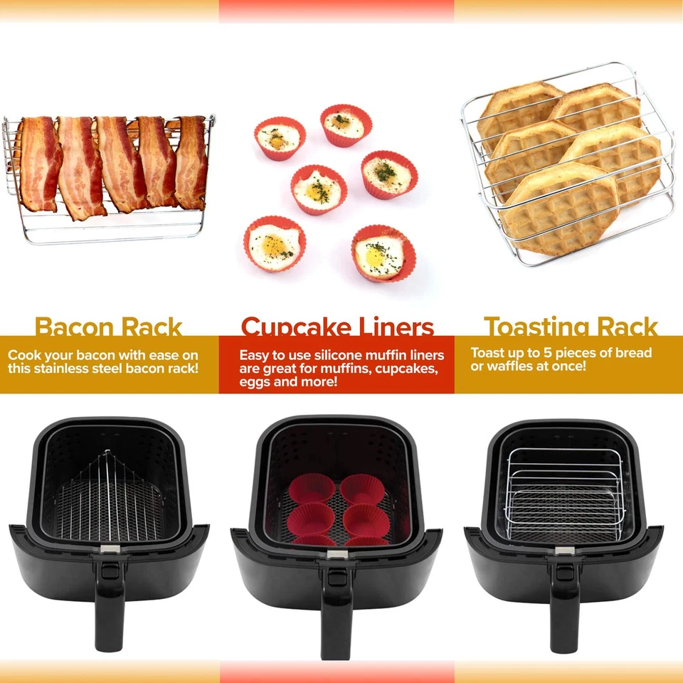 Accesorios para freidora de aire de 6 cuartos de galón 6 revestimientos de huevos de silicona, una tostadora de acero inoxidable R... Foto 3 de 4