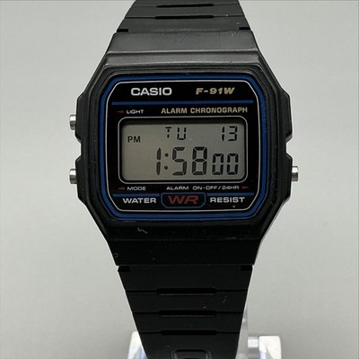 Casio 593 F91W Mens Watch 33mm Gray LCD Black Alarm Chronograph Day Date