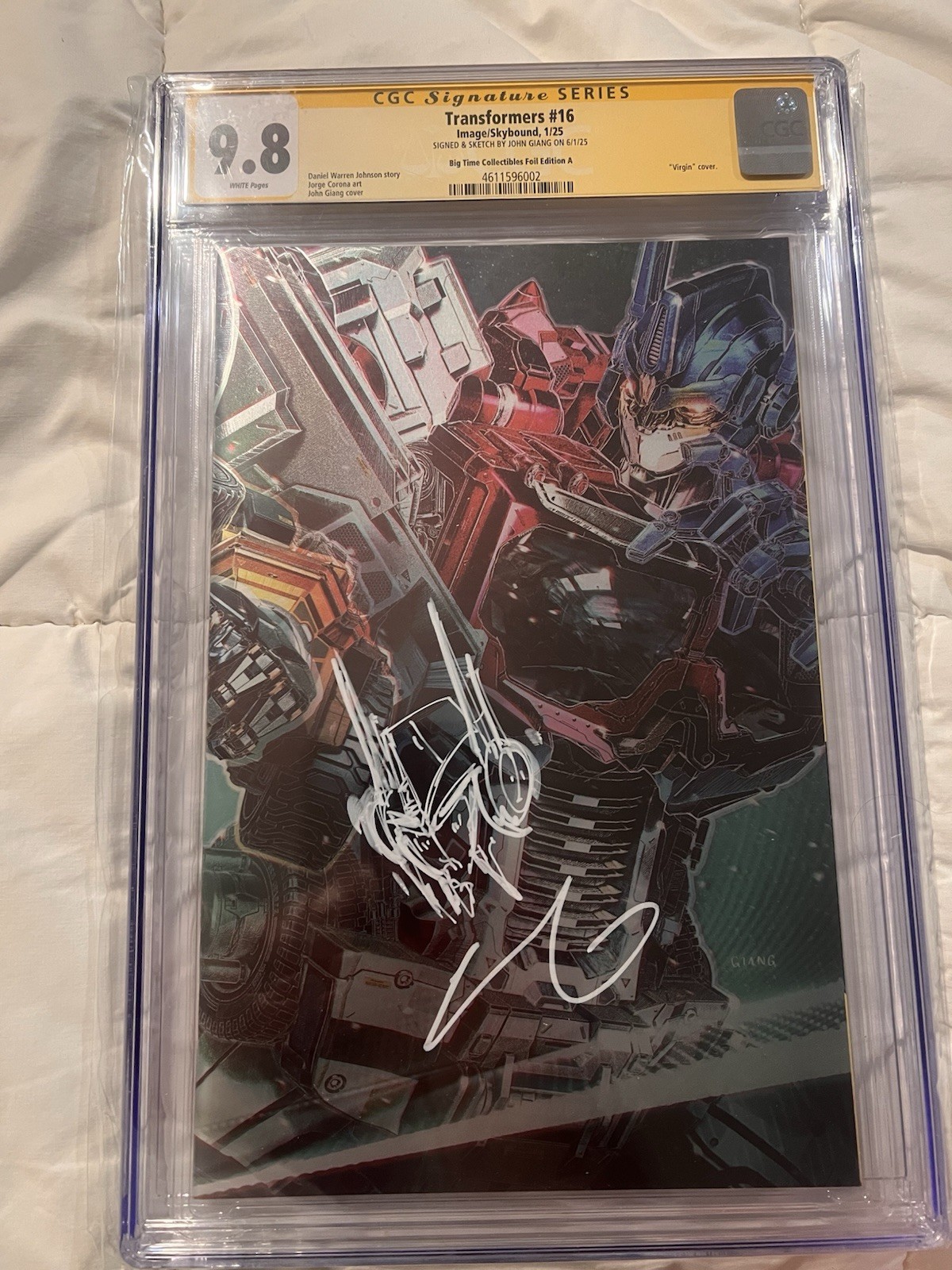Transformers #16 Signed MEGATRON Sketch John Giang Big Time FOIL 9.8 CGC SS