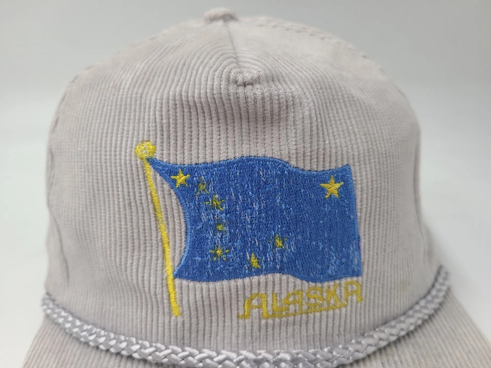 De colección Bandera del Estado de Alaska Pana Cuerda Snapback Sombrero Gorra Algodón Hombres Mujeres Gris Foto 4 de 4