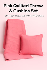 100 Cotton Quilted Throw Blanket with 1 pc 18x18 Cushion , pink color