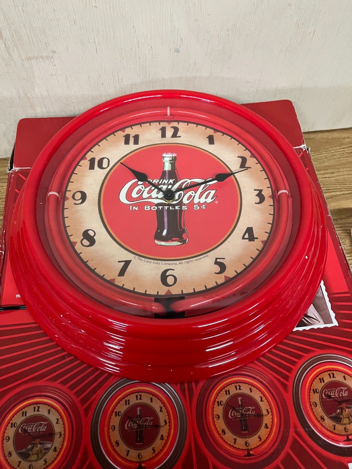 Coca-Cola Brand 15" Hanging Neon Wall Diner Clock Red Framing Coke w/Box