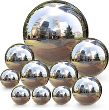 Yarlung Set of 10 Stainless Steel Gazing Balls, 50-150 Mm Garden Mirror Globe Fl