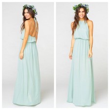 SHOW ME YOUR MUMU Dusty Mint Heather Halter Gown S Boho Wedding Guest Maxi Dress