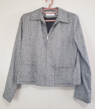 Vtg Liz Claiborne Lizsport Women S Jacket Gray Zip Silk Wool Blend Tweed Classic
