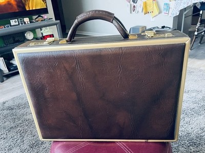 Vintage Presto Combination Lock Mens Briefcase Marbled Leather Brass Trim 18x13 