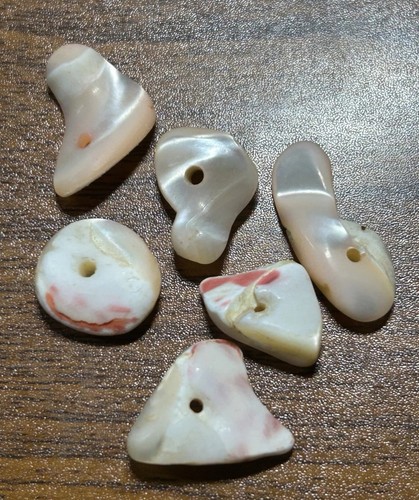 Beads 6 mother of pearl shell beads pink white  various shapes
