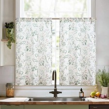 JINCHAN Spring Floral Kitchen Curtains Over Sink Farmhouse Linen Tier Curtains
