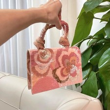 Handmade Sequin Clutch handbag flower crossbody french embroidery pink