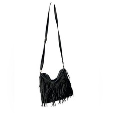 Vintage 1990s Genuine Leather Suede Fringe Hobo Bag