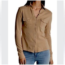 Nili Lotan Womens Cotton Jersey Button Down Shirt Safari Pocket Top Made in USA