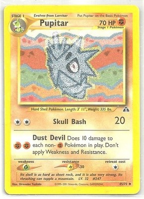 Pokémon Pupitar 41/75 Uncommon Neo Discovery   2001 Nintendo Creatures GAMEFREAK