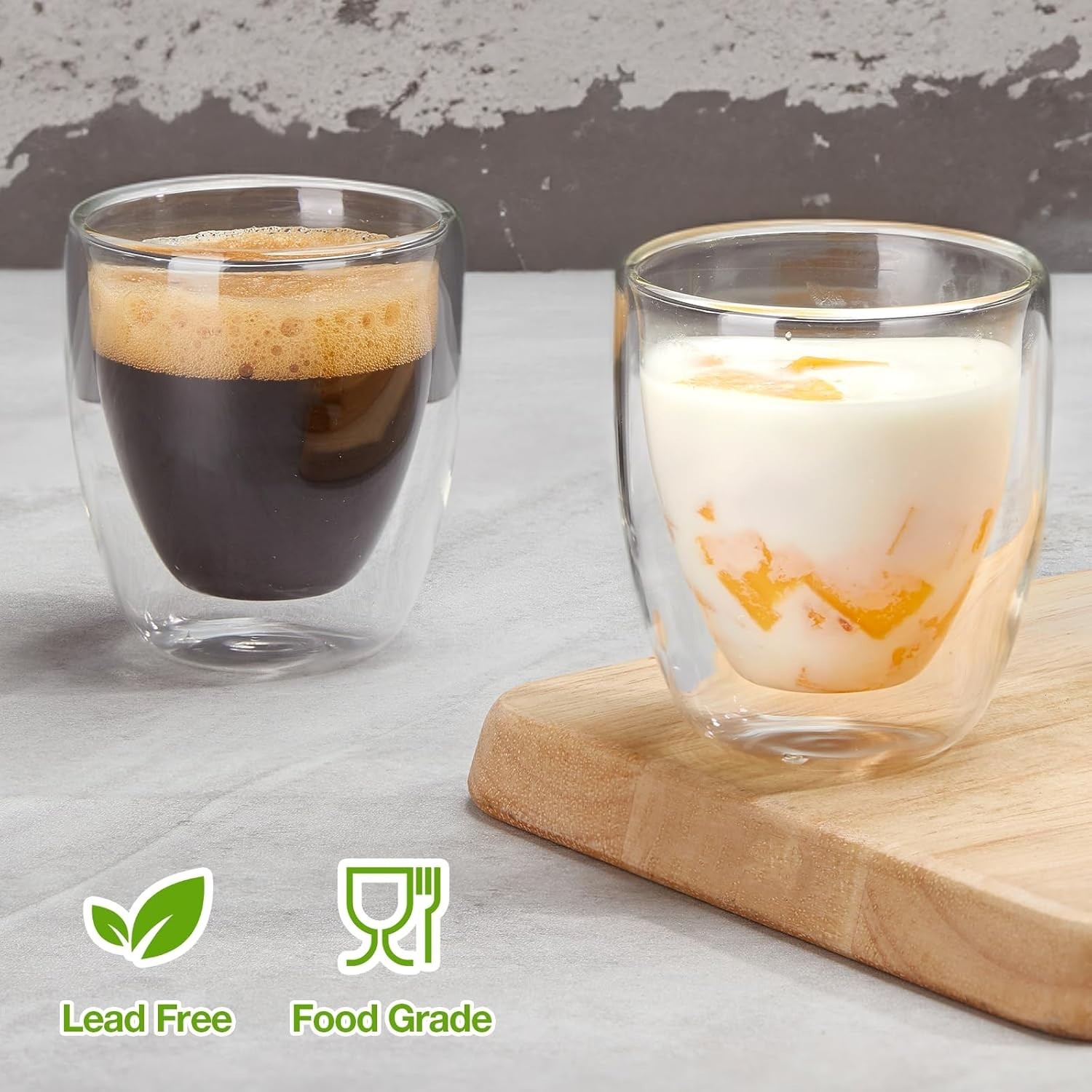 Double Walled Espresso Cups Set of 4 (50% Thicker), 3 Ounce Clear Expresso