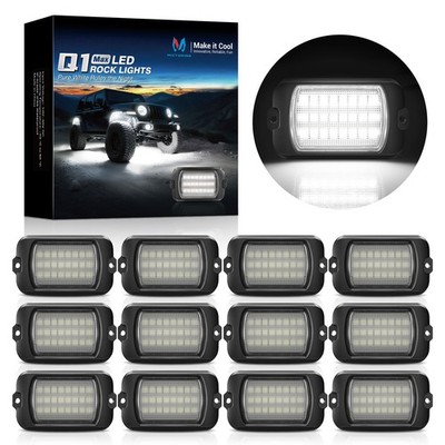 12 Pods Pure White LED Rock Lights Underglow Light 12V/24V for Car Truck Offroad